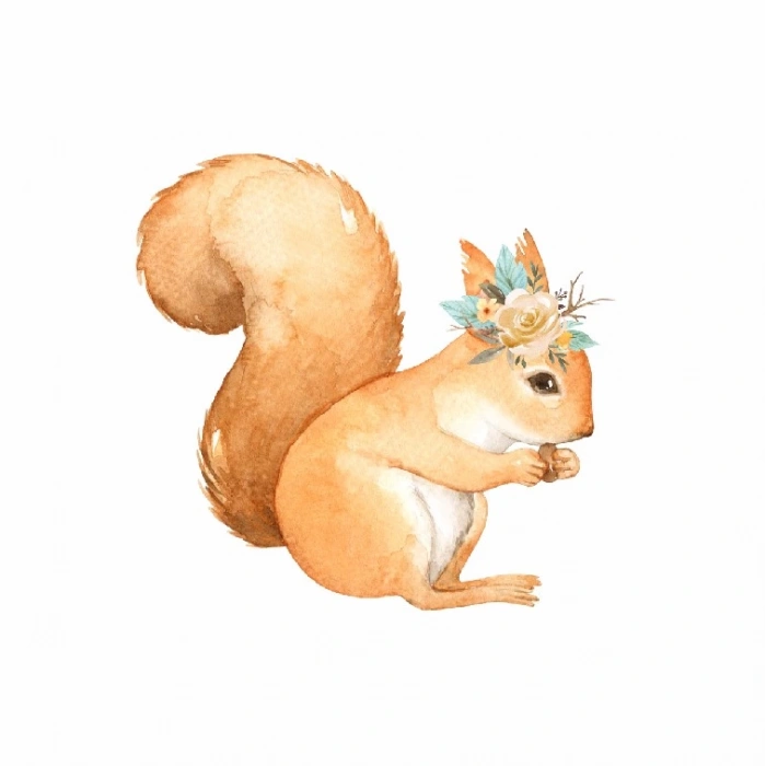 Fındık Yiyen Çiçekli Sincap Duvar Stickerı