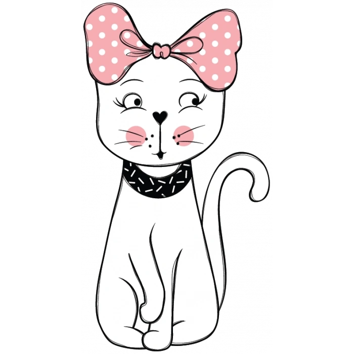 Fiyonklu Beyaz Kedi Duvar Stickerı