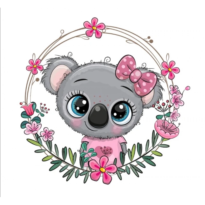 Fiyonklu Koala Çiçek Çerçeveli Duvar Stickerı