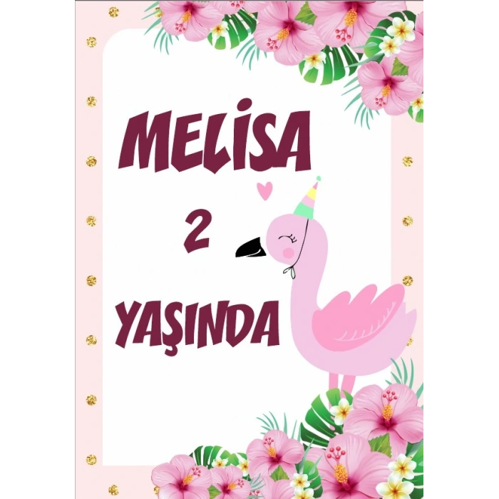 Flamingo Temalı Doğum Günü Afişi - 35x50 Cm