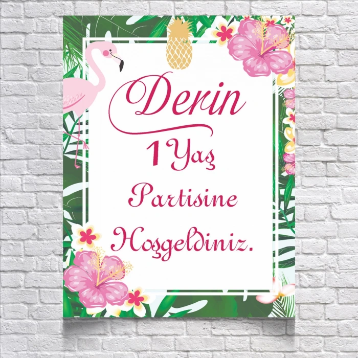 Flamingo Temalı Doğum Günü Karşılama Afişi 35X50 cm