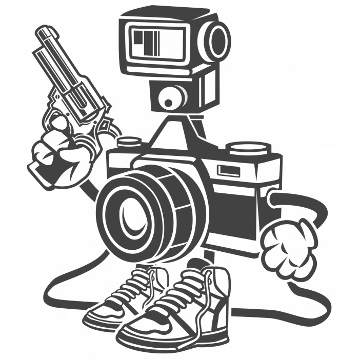 Fotoğraf Makinesi ve Silah Sticker 10x10 cmRenkli Sticker