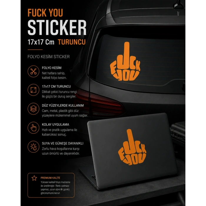 F*ck You Sticker 17x17 Cm Turuncu