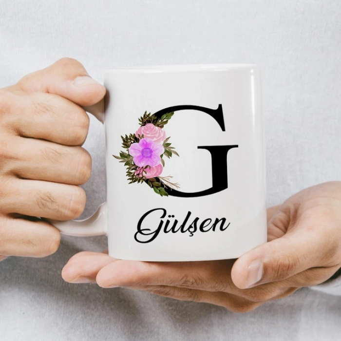 G Harfi Çiçekli İsme Özel Kupa