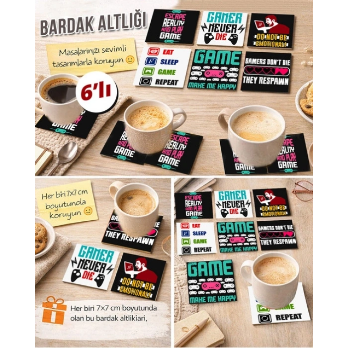 Gamer Temalı 2 7x7 – 6’lı Set Dekoratif Kare Tasarım
