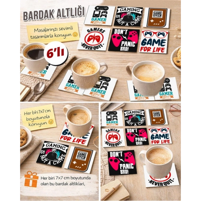 Gamer Temalı 4 7x7 – 6’lı Set Dekoratif Kare Tasarım