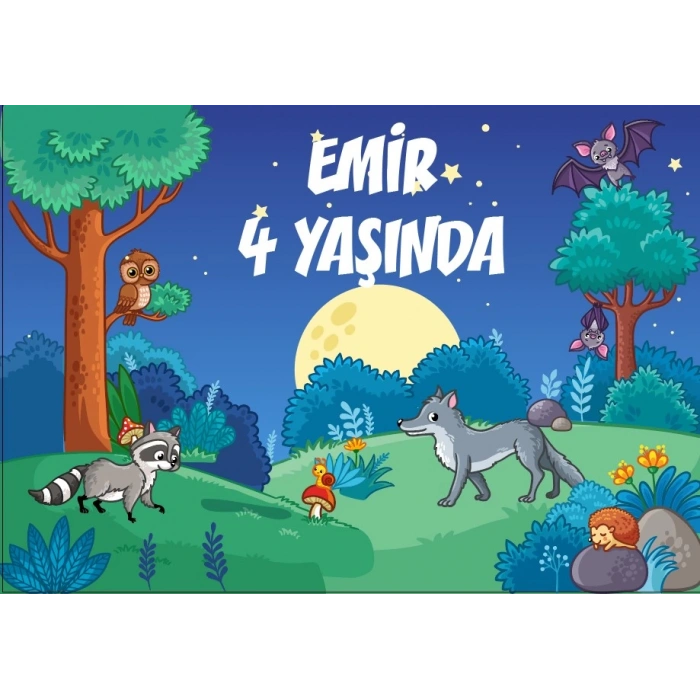 gece ve kurtlar temalı doğum günü afişi 70X100 cm