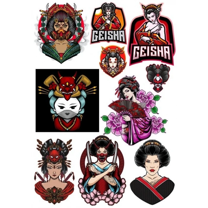 Geisha Sticker Set-2 10 Parça Telefon, Tablet, Defter, Laptop Sticker