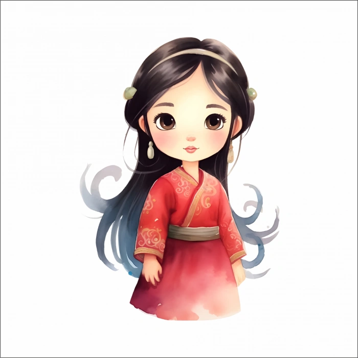 Geleneksel Elbiseli Tatlı Kız Duvar Sticker