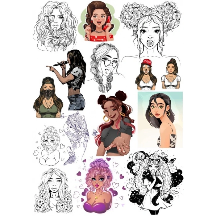 Genç Kız Sticker Set 2 15 Parça Telefon, Tablet, Defter, Laptop Sticker