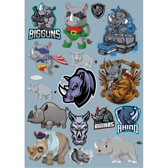 Gergedan Sticker Set-2 17 Parça Telefon, Tablet, Defter, Laptop Sticker