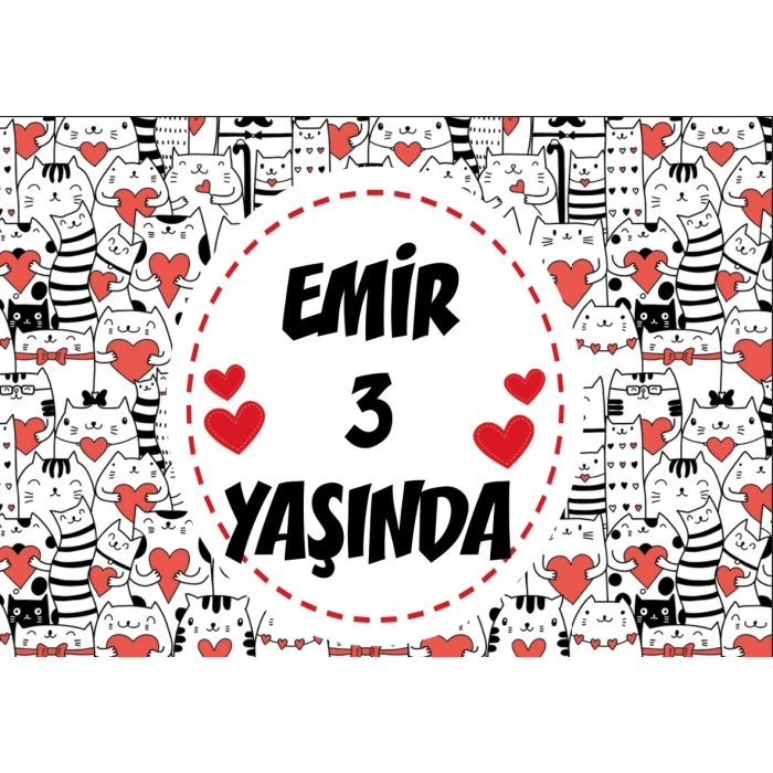 Kedi Teamlı Doğum Günü Afişi 100X150 cm