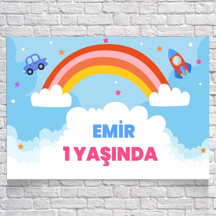 Gökkuşağı Temalı Doğum Günü Afişi 50X70 cm
