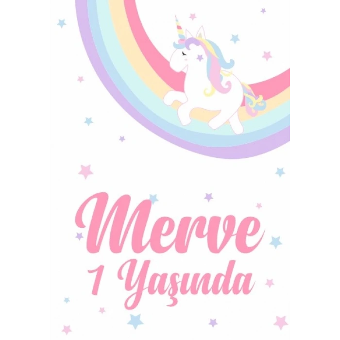 Gökkuşağı Unicorn enalı Doğum Günü Afişi 70X100 cm
