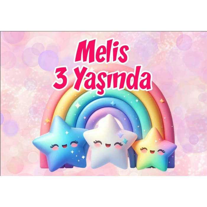 Gökkuşağı ve Yıldızlar Temalı Doğum Günü Afişi 100X150 cm