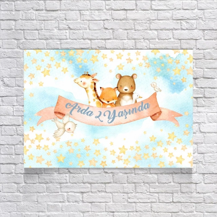 Gökyüzü Ve Hayvanlar Temalı Doğum Günü Afişi 35x50 Cm