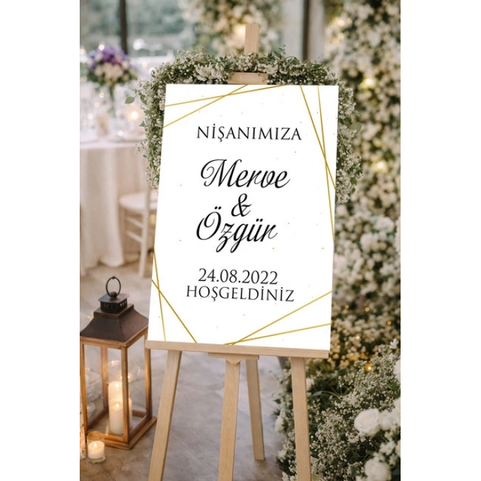 Gold Detaylı Düğün, Nişan ve Söz Karşılama Panosu – 50x70 cm