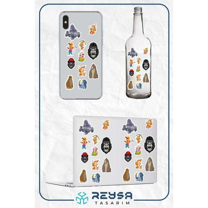Goril Sticker Set-1 17 Parça Telefon, Tablet, Defter, Laptop Sticker