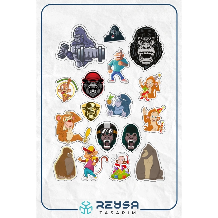Goril Sticker Set-1 17 Parça Telefon, Tablet, Defter, Laptop Sticker