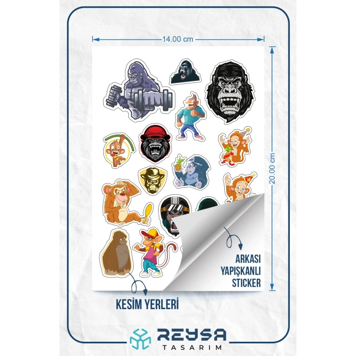 Goril Sticker Set-1 17 Parça Telefon, Tablet, Defter, Laptop Sticker