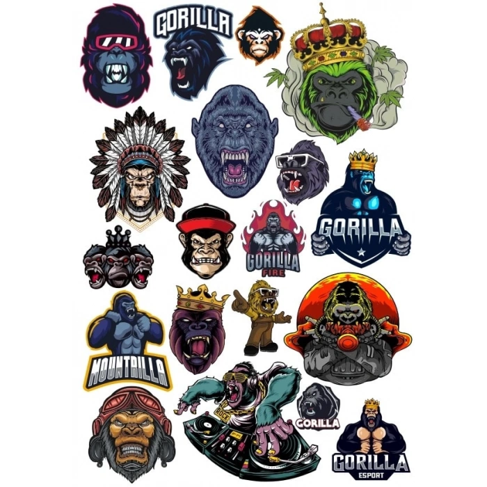 Goril Sticker Set 11 20 Parça Telefon, Tablet, Defter, Laptop Sticker