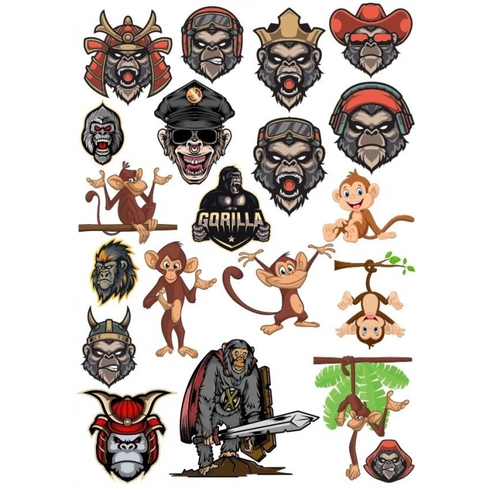 Goril Sticker Set-3 19 Parça Telefon, Tablet, Defter, Laptop Sticker