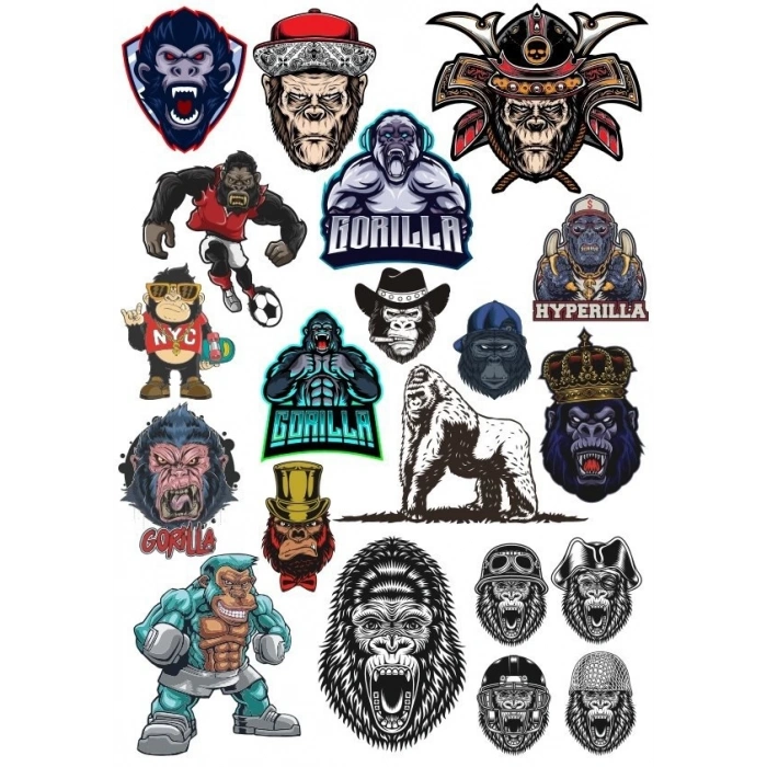 Goril Sticker Set-7 13 Parça Telefon, Tablet, Defter, Laptop Sticker