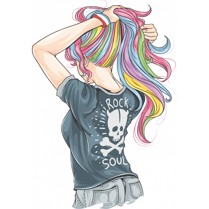 Renkli Saçlı Kız Sticker 10x10 cmRenkli Sticker