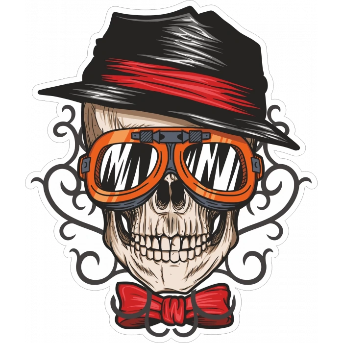 Gözlüklü iskelet Sticker 10x10 cmRenkli Sticker