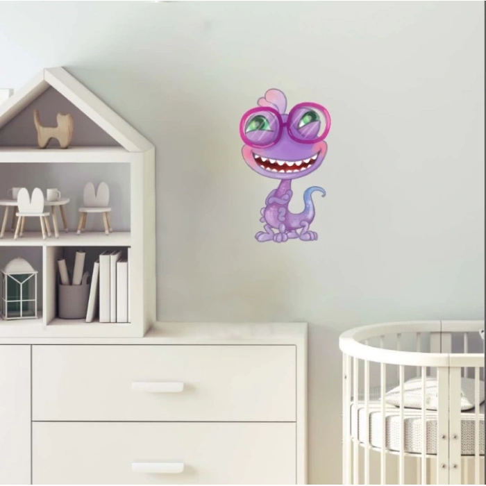 Gözlüklü Mor Dinozor Karakter Duvar Stickerı