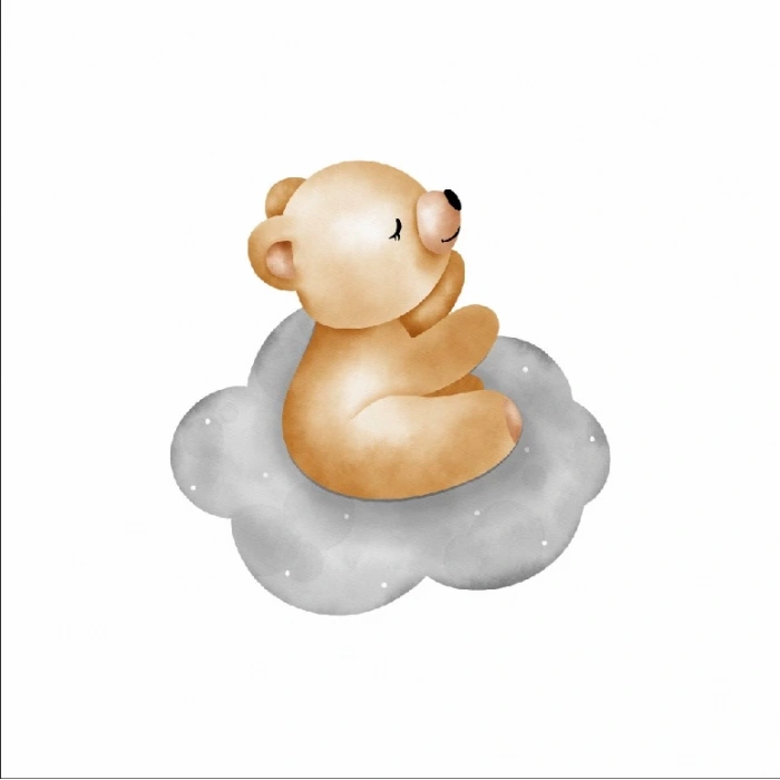 Gri Bulutta Oturan Ayıcık Duvar Stickerı