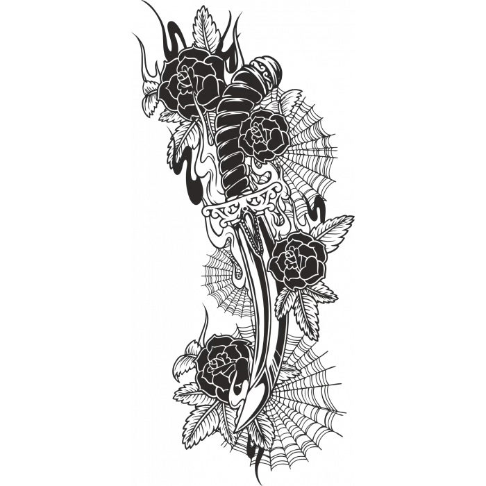 Gül ve Bıçak Sticker 10x10 cmRenkli Sticker