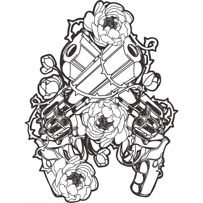 Güller ve Silahlar Sticker 10x10 cmRenkli Sticker