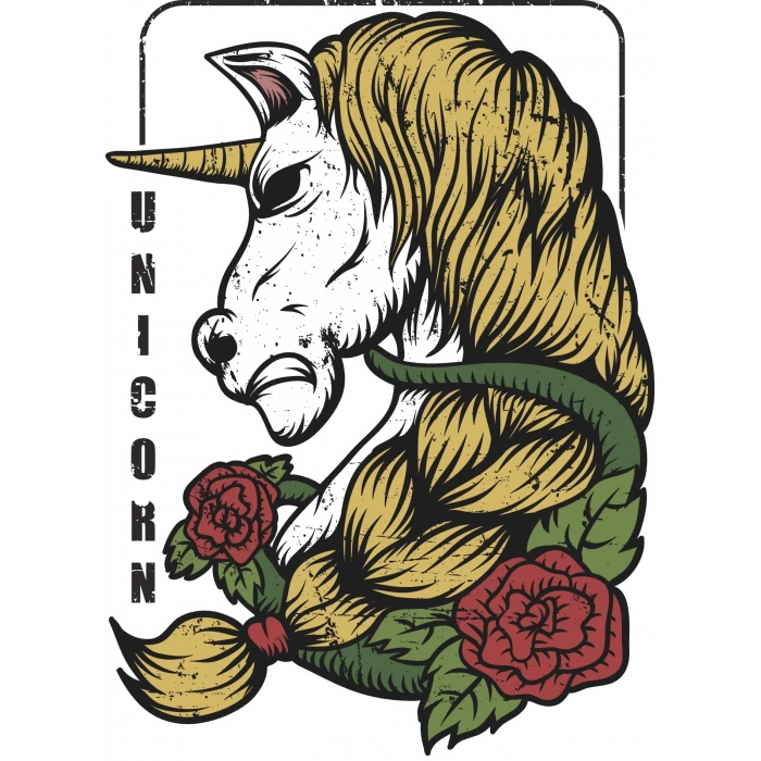 Güller ve Unicorn Sticker 10x10 cmRenkli Sticker