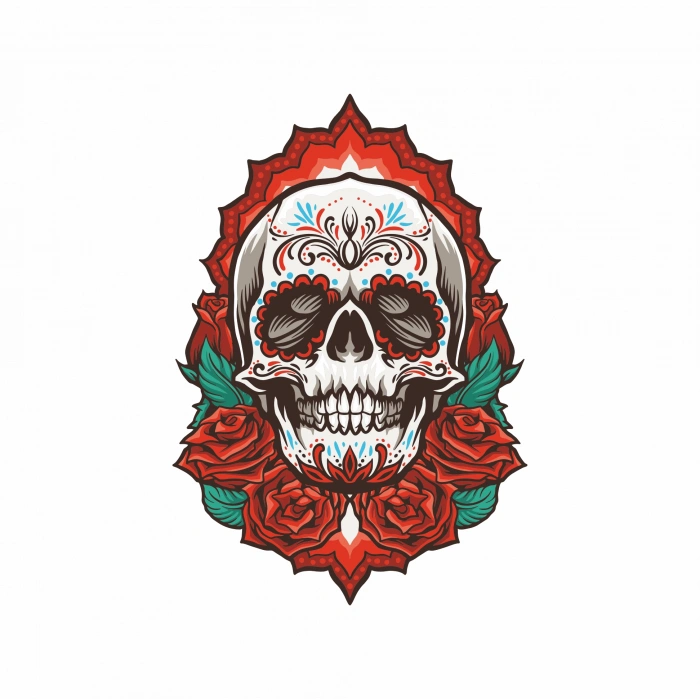 Güllü İskelet Sticker 10x10 cmRenkli Sticker