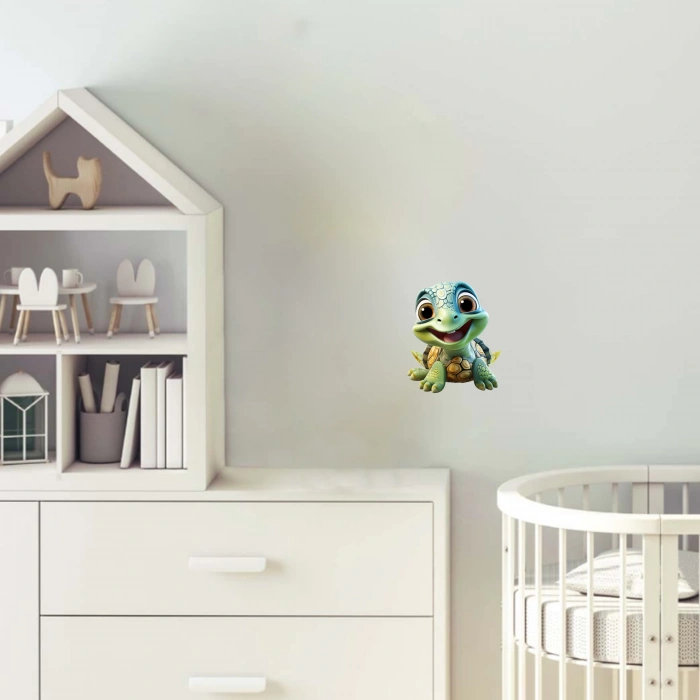 Gülümseyen Kaplumbağa ve Çiçekler Duvar Stickerı
