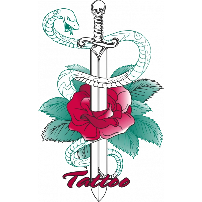 Gülün içinden Geçen Kılıç Sticker 10x10 cmRenkli Sticker