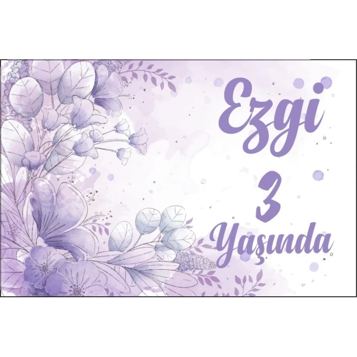 Mor Çiçek Temalı Doğum Günü Afişi 100X150 cm