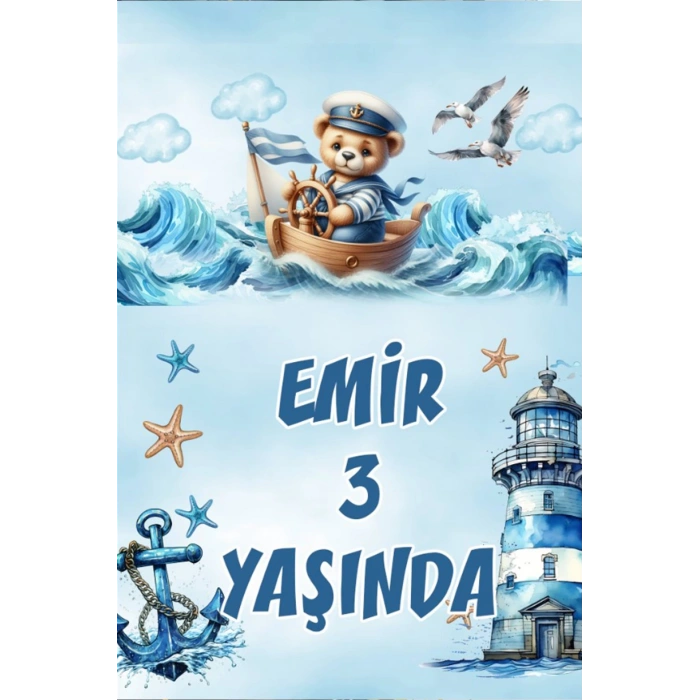 Denizci Ayıcık Temalı Doğum Günü Afişi -5 70X100 cm
