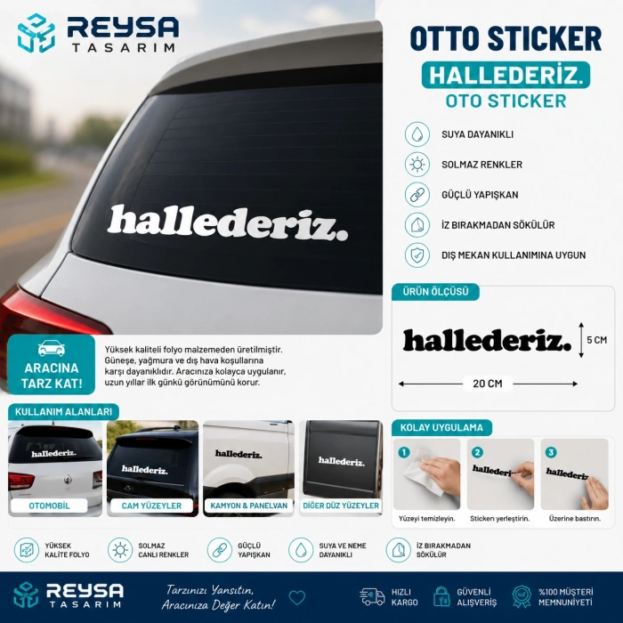 Hallederiz. Araba Sticker 17x17 Cm Beyaz