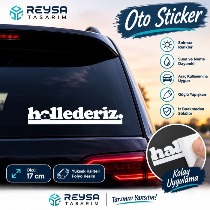 Hallederiz. Araba Sticker 17x17 Cm Beyaz