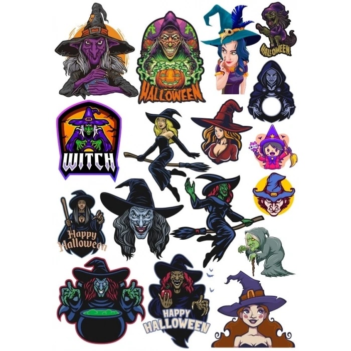Hallowen Cadı Sticker Set 20 Parça Telefon, Tablet, Defter, Laptop Sticker