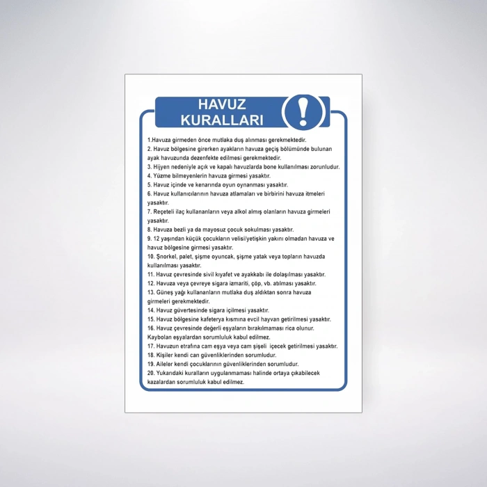 Havuz Kuralları Sticker 20X28 Cm