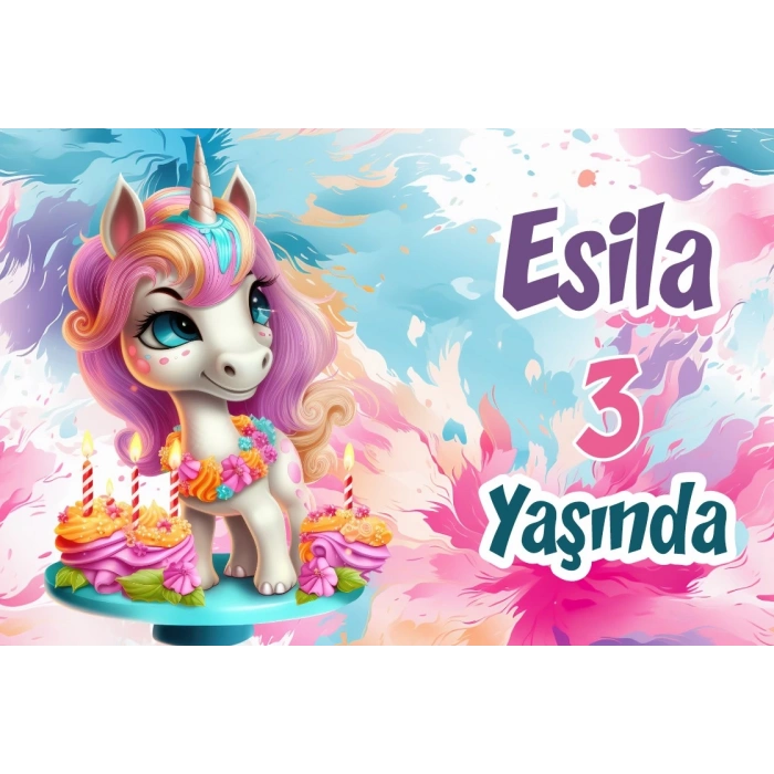 Pasta ve Unicorn Temalı Doğum Günü AFİŞİ 70X100 cm