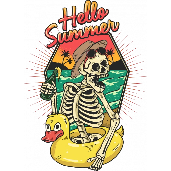 Hello Summer ?skelet Sticker 10x10 cmRenkli Sticker