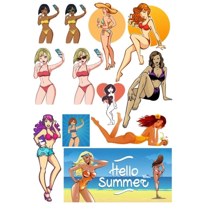 Hello Summer Sticker Set 1 13 Parça Telefon, Tablet, Defter, Laptop Sticker