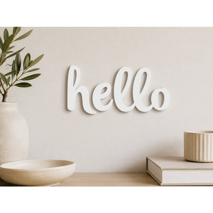 Hello Yazılı 3 mm MDF Duvar Dekoru 20X10 CM