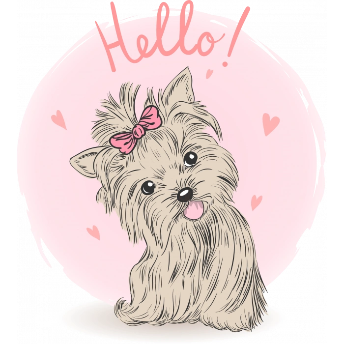 Hello! Yazılı Fiyonklu Köpek Duvar Stickerı