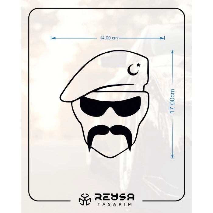 Hilal Bıyıklı Asker Araba Sticker 17x17 Cm Siyah