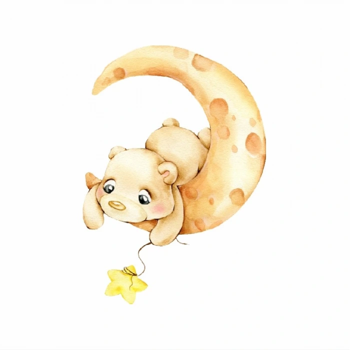 Hilal Üzerinde Sarı Yıldız Tutan Ayıcık Duvar Stickerı